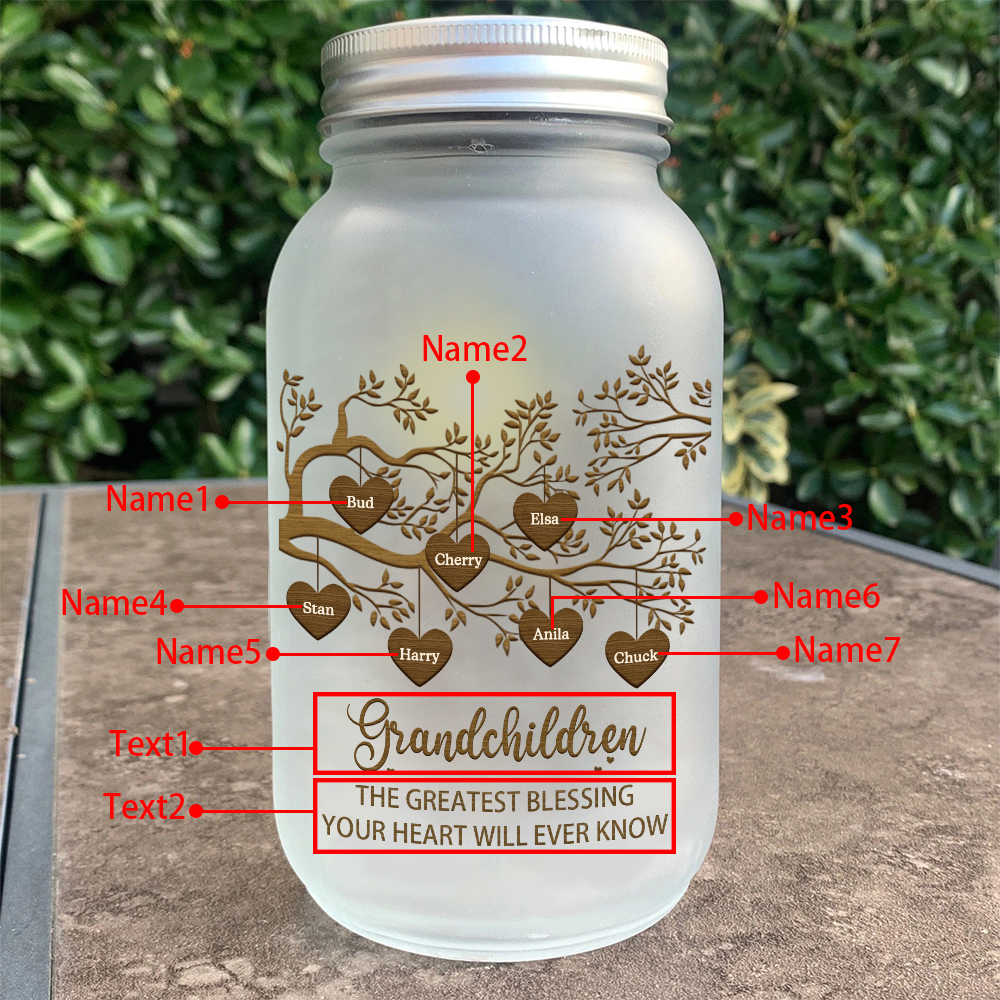 Personalized Family Tree Luminous Wishing Bottle Custom "Grandchildren" Mason Jar Light for Family | Jessmade