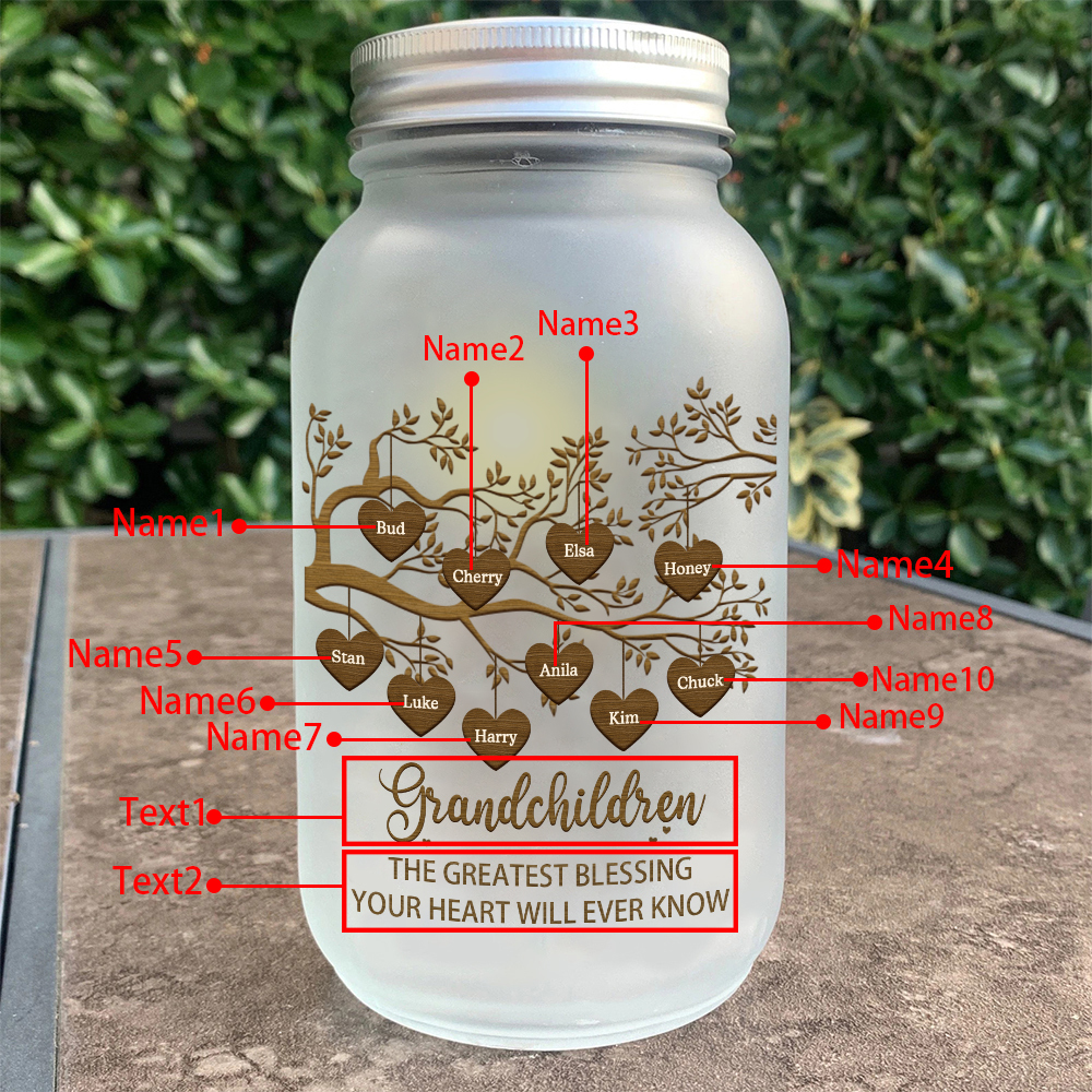 Personalized Family Tree Luminous Wishing Bottle Custom "Grandchildren" Mason Jar Light for Family | Jessmade