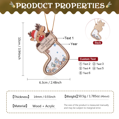 Personalised Reindeer Baby's First Christmas Stocking Shaker Ornament with Custom 6 Texts & 1 Year Christmas Gift for Baby | Jessemade