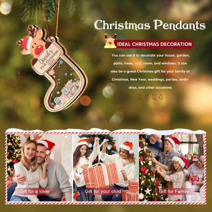 Personalised Reindeer Baby's First Christmas Stocking Shaker Ornament with Custom 6 Texts & 1 Year Christmas Gift for Baby | Jessemade