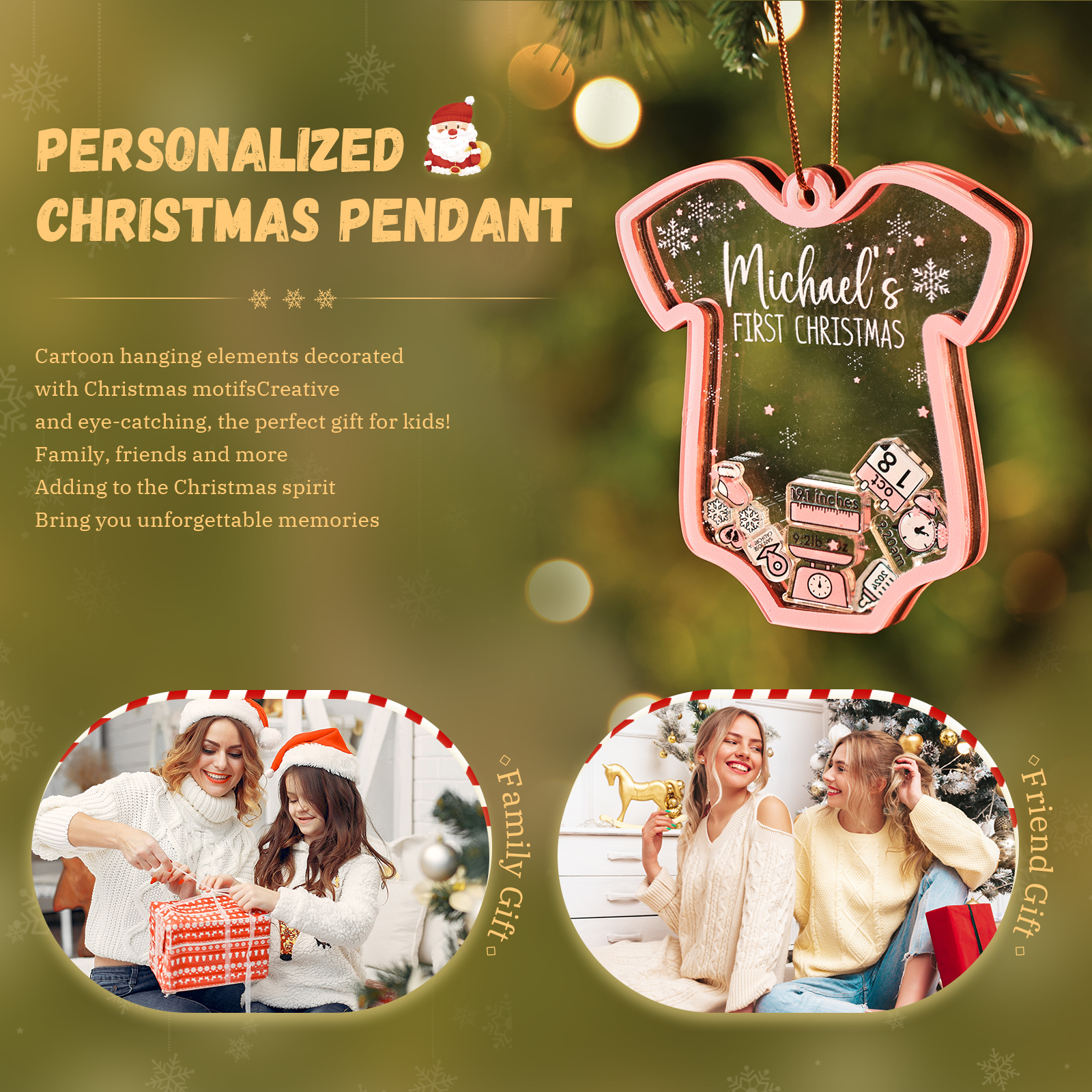 Personalised Baby's First Christmas Ornament - Custom 4 texts & 1 Name & 1 Date & 1 Year Keepsake | Jessemade