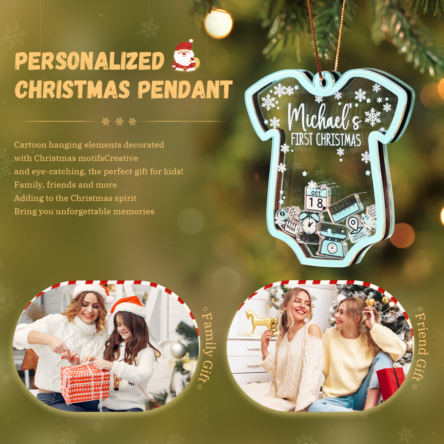 Personalised Baby's First Christmas Ornament - Custom 4 texts & 1 Name & 1 Date & 1 Year Keepsake | Jessemade