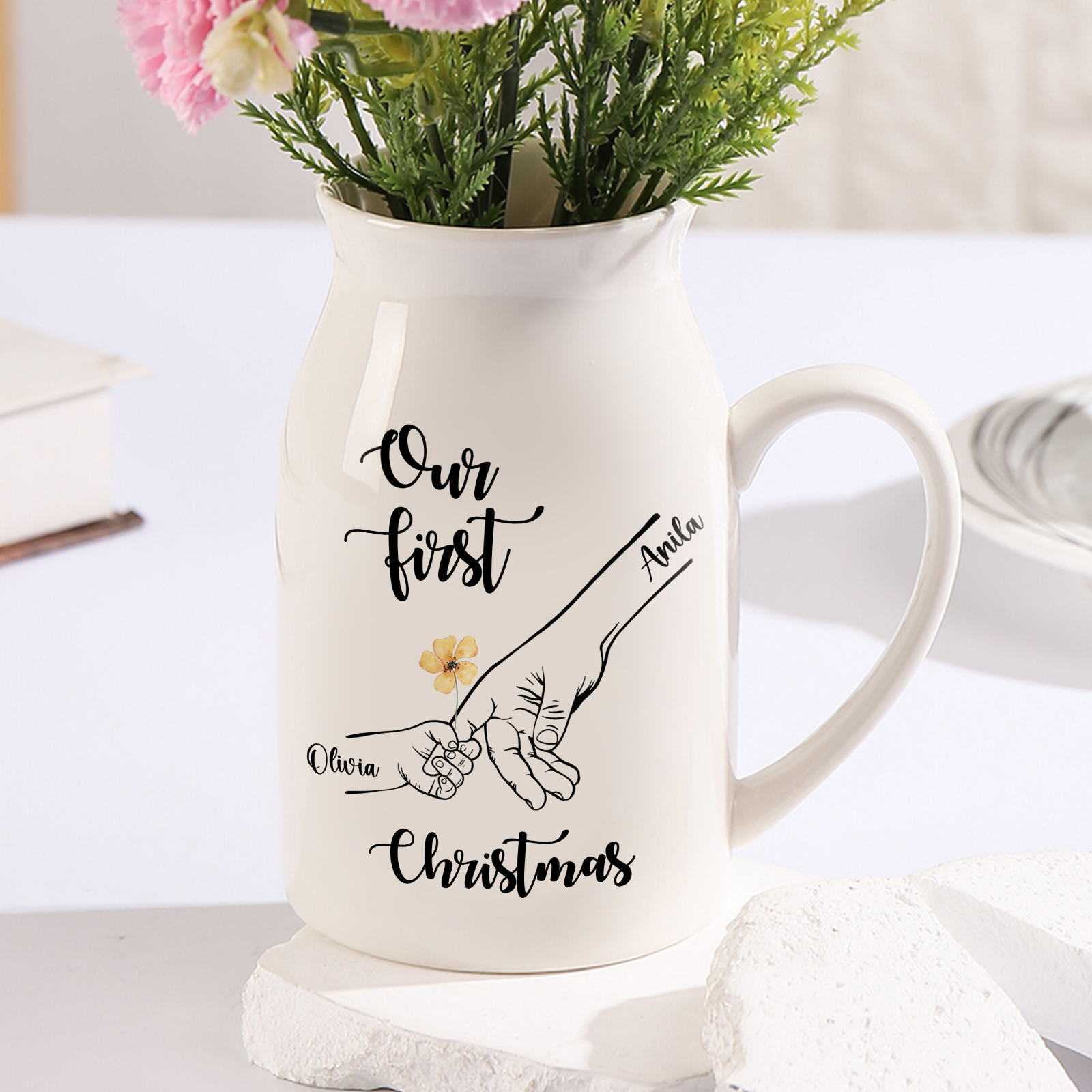 Personalized Ceramic Vase Custom 2 Names First Christmas Anniversary G