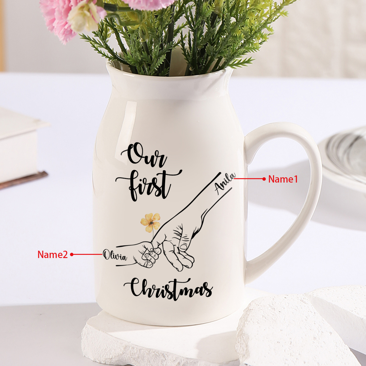 Personalized Ceramic Vase Custom 2 Names First Christmas Anniversary Gift for Her | Jessmade