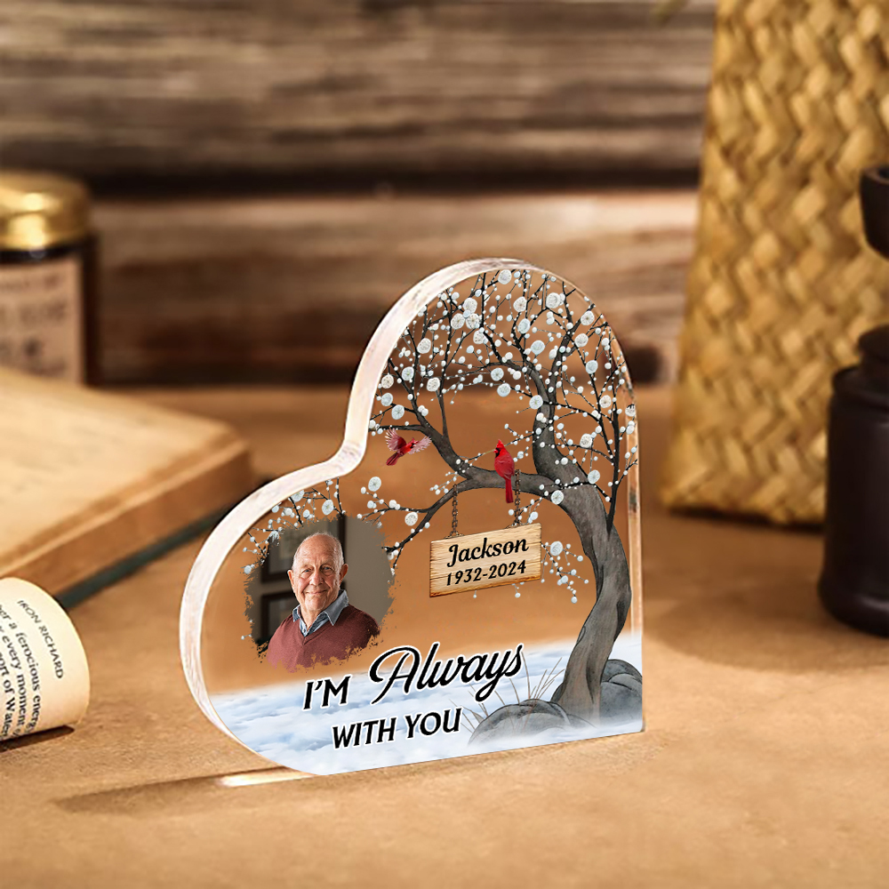 Personalised Memorial Acrylic Plaque -Custom Photo & Year & Name Heart Keepsake Desktop Ornament- Always with You | Jessmade