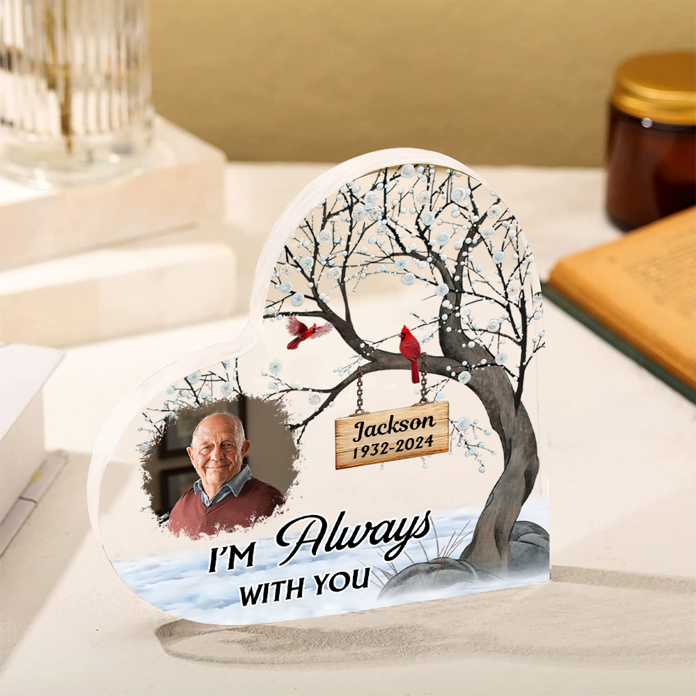 Personalised Memorial Acrylic Plaque -Custom Photo & Year & Name Heart Keepsake Desktop Ornament- Always with You | Jessmade
