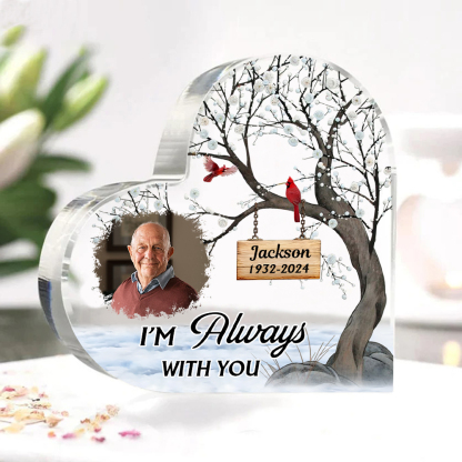 Personalised Memorial Acrylic Plaque -Custom Photo & Year & Name Heart Keepsake Desktop Ornament- Always with You | Jessmade