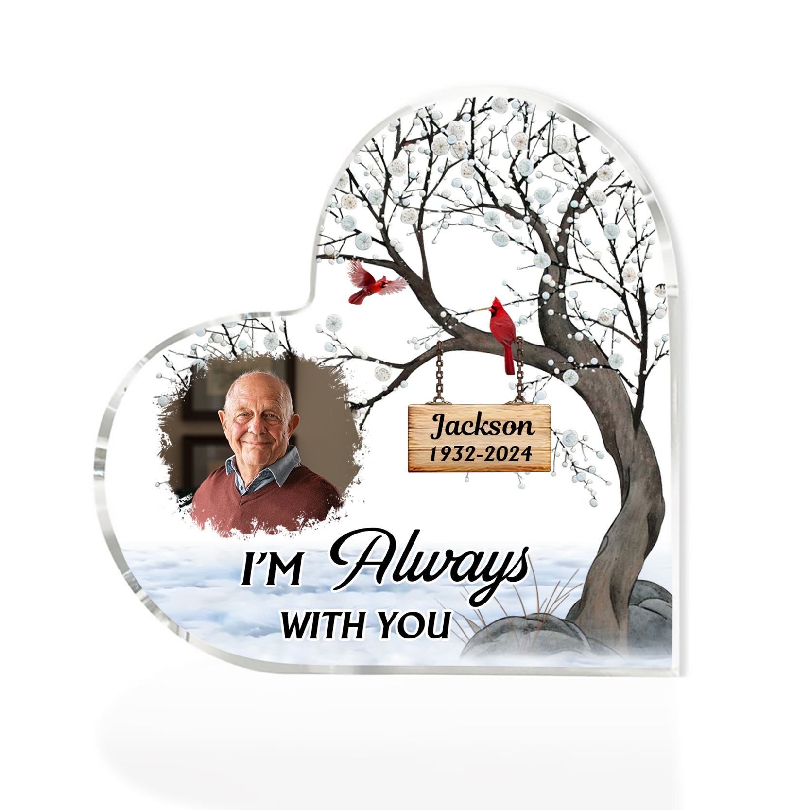 Personalised Memorial Acrylic Plaque -Custom Photo & Year & Name Heart Keepsake Desktop Ornament- Always with You | Jessmade
