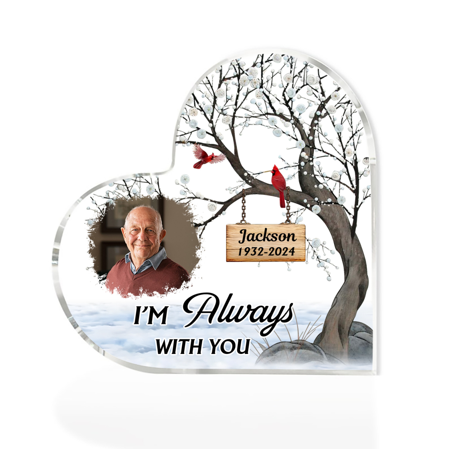Personalised Memorial Acrylic Plaque -Custom Photo & Year & Name Heart Keepsake Desktop Ornament- Always with You | Jessmade