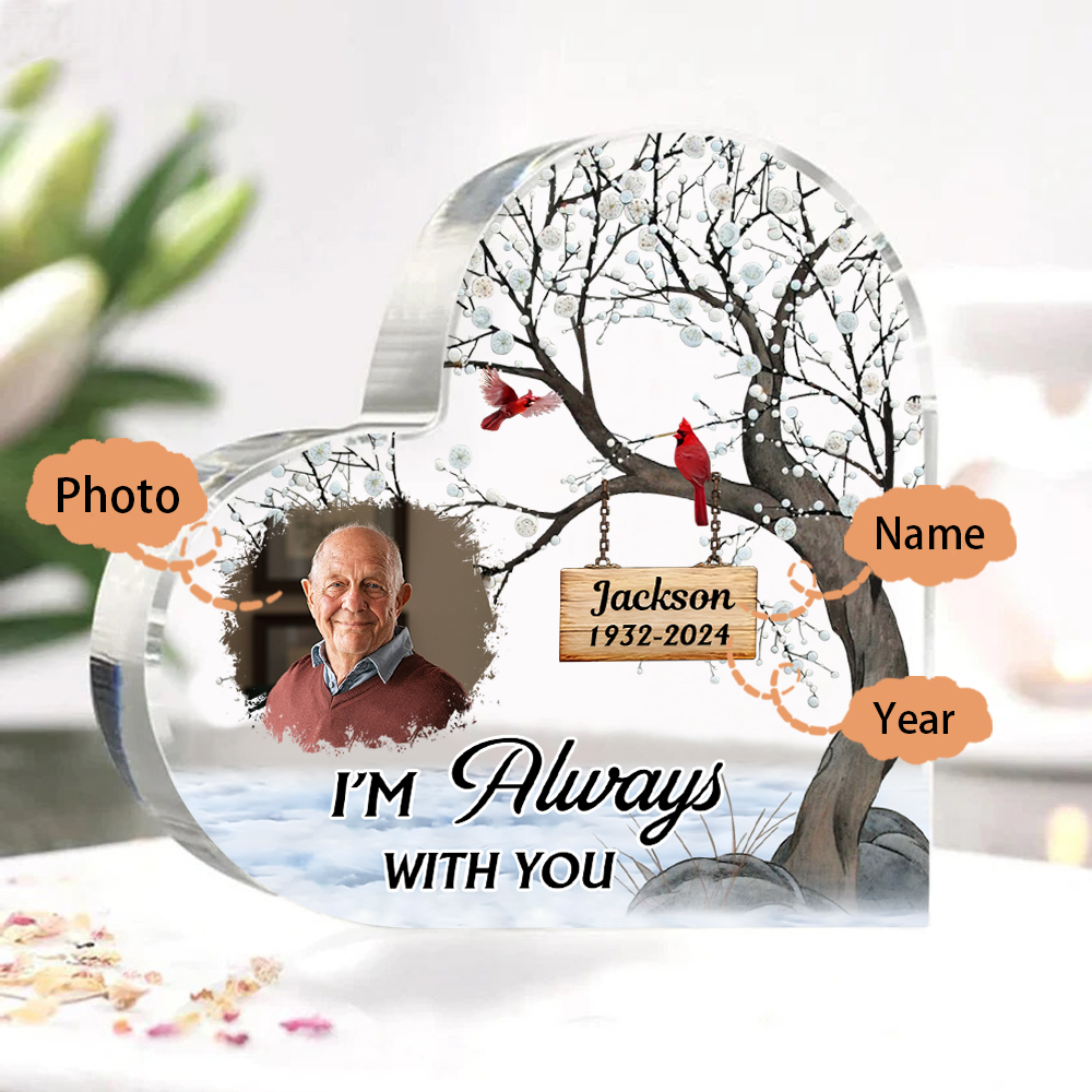 Personalised Memorial Acrylic Plaque -Custom Photo & Year & Name Heart Keepsake Desktop Ornament- Always with You | Jessmade