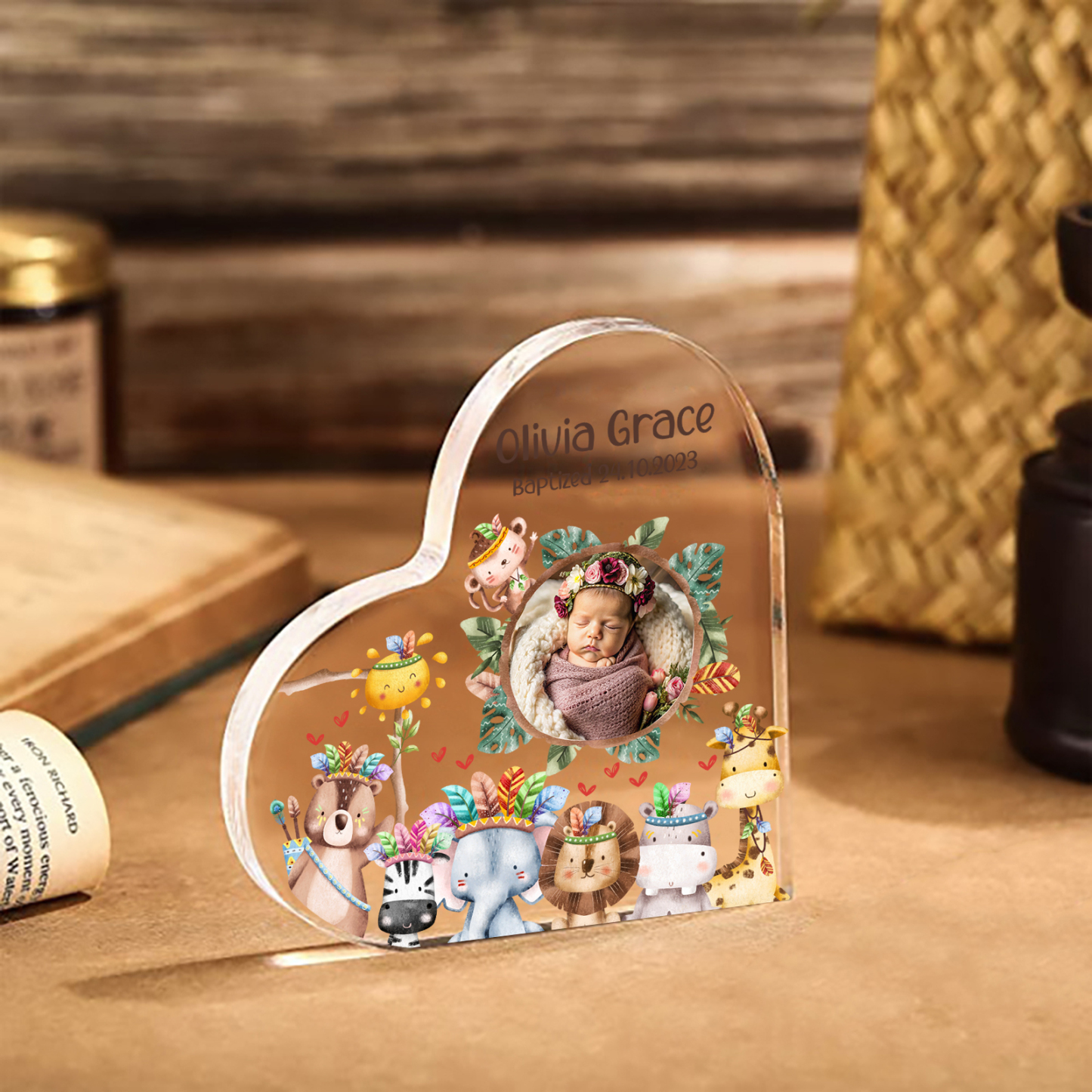 Personalised Heart Shaped Acrylic Customized Photo & Name & Text Baby Baptism Souvenir | Jessmade