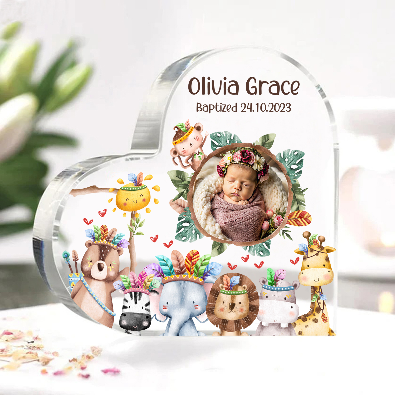 Personalised Heart Shaped Acrylic Customized Photo & Name & Text Baby Baptism Souvenir | Jessmade