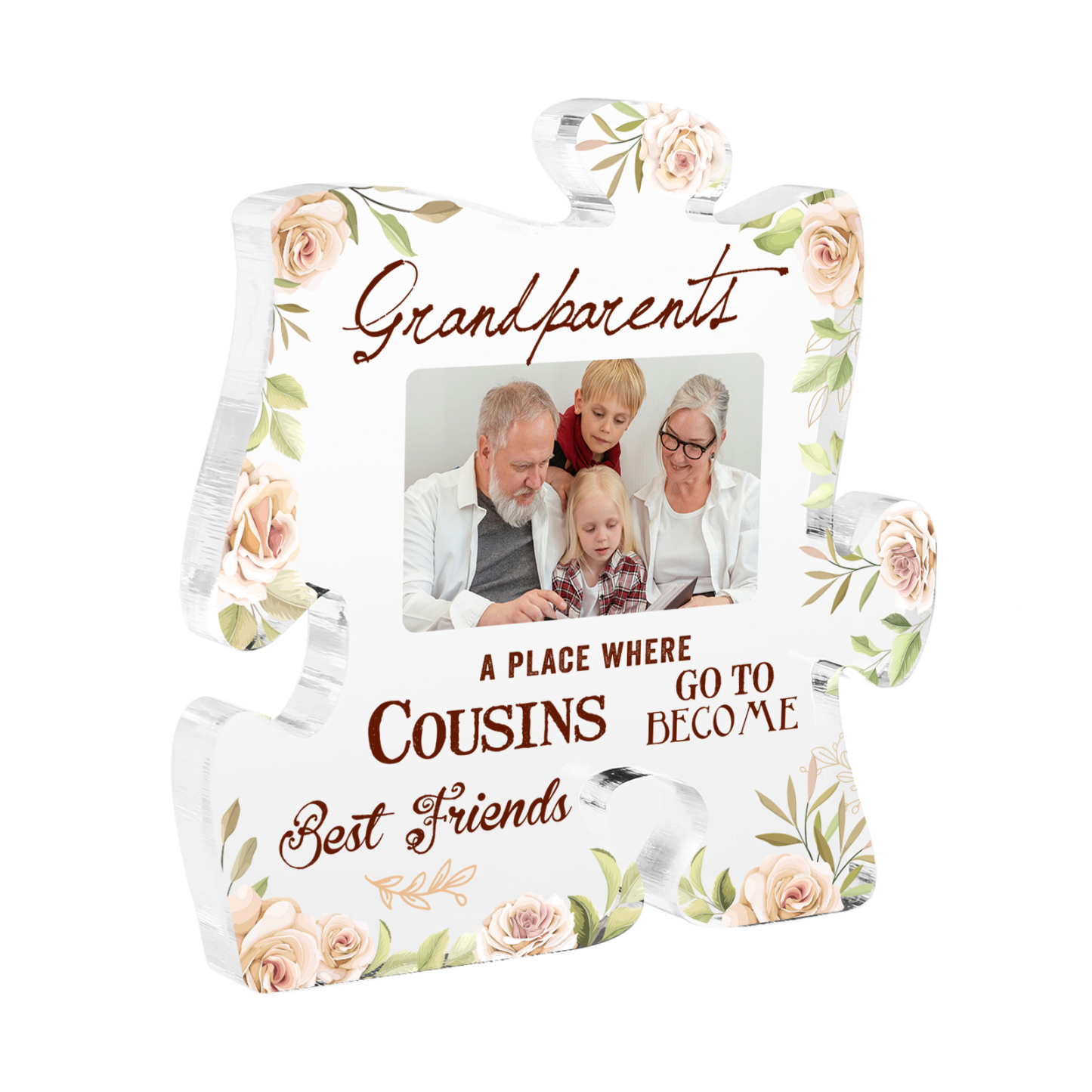 Personalised Acrylic Puzzle Plaque Custom Photo - "Grandparents, Where Cousins Become Best Friends" | Jessmade