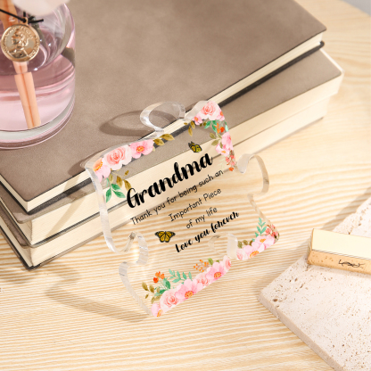 Personalized Acrylic Puzzle Piece Plaque with Custom 2 Text - Floral Design for Grandma | Jessmade