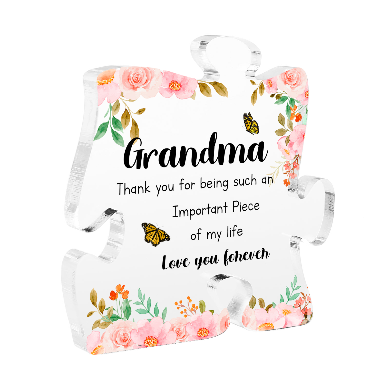 Personalized Acrylic Puzzle Piece Plaque with Custom 2 Text - Floral Design for Grandma | Jessmade