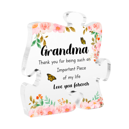 Personalized Acrylic Puzzle Piece Plaque with Custom 2 Text - Floral Design for Grandma | Jessmade