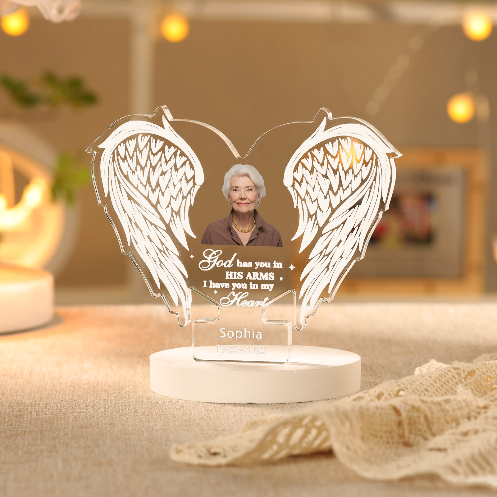 Personalized Memorial Angel Wings Acrylic Ornament – Custom 1 Photo & Name & Date Christmas Memorial Gift| Jessemade