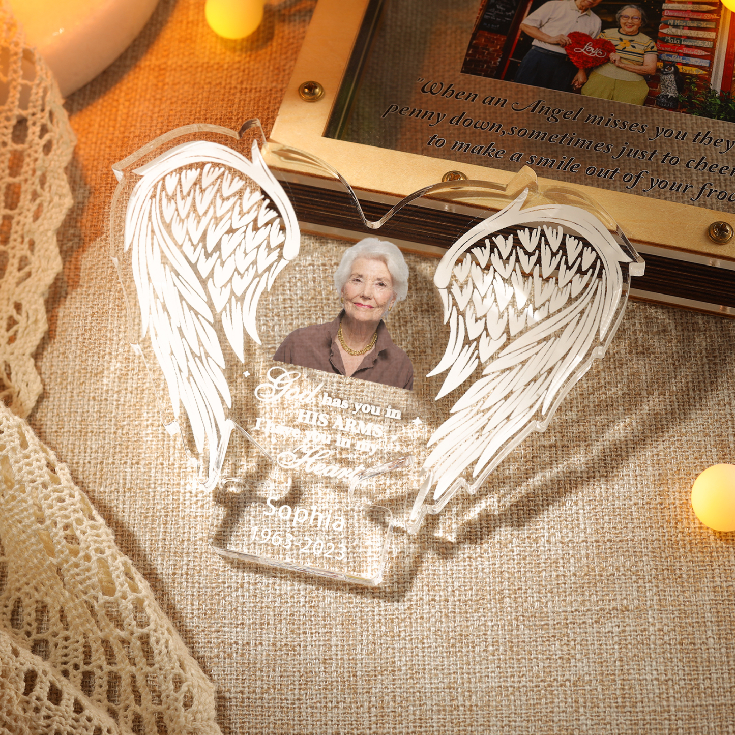 Personalized Memorial Angel Wings Acrylic Ornament – Custom 1 Photo & Name & Date Christmas Memorial Gift| Jessemade
