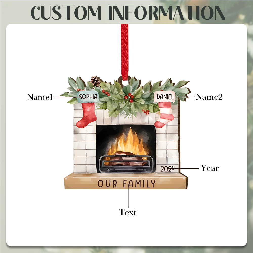 Personalized Family Christmas Hanging Ornament - Custom 2-8 Names & 1 Year & 1 Text Fireplace Decoration for Family | Jessmade