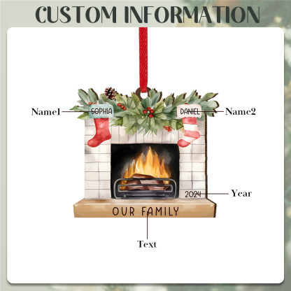 Personalized Family Christmas Hanging Ornament - Custom 2-8 Names & 1 Year & 1 Text Fireplace Decoration for Family | Jessmade