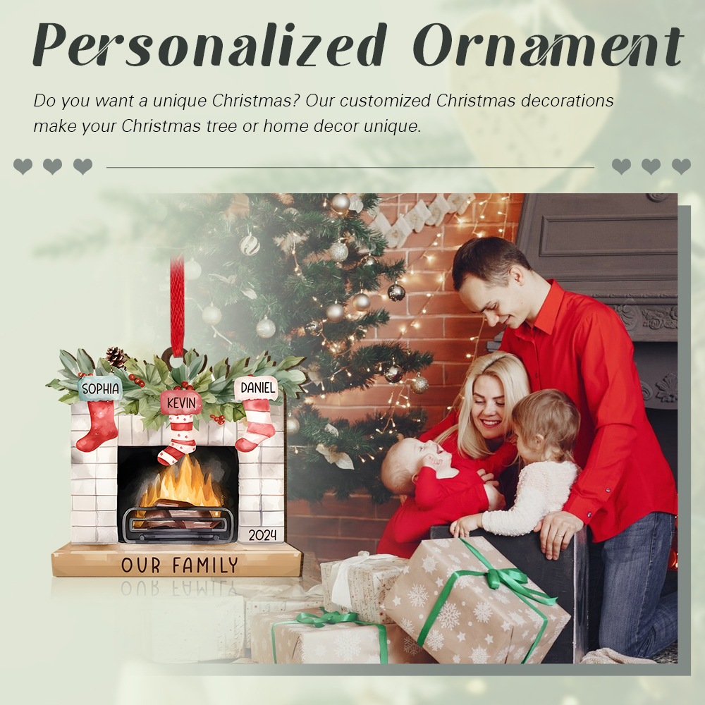 Personalized Family Christmas Hanging Ornament - Custom 2-8 Names & 1 Year & 1 Text Fireplace Decoration for Family | Jessmade