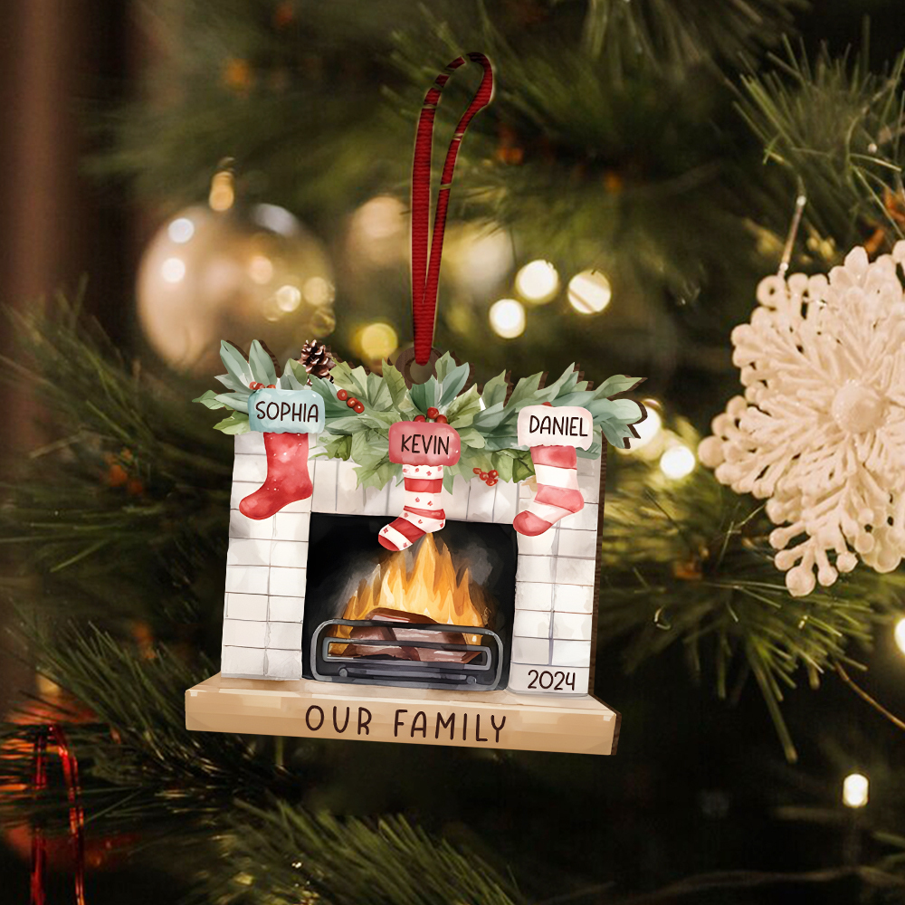 Personalized Family Christmas Hanging Ornament - Custom 2-8 Names & 1 Year & 1 Text Fireplace Decoration for Family | Jessmade