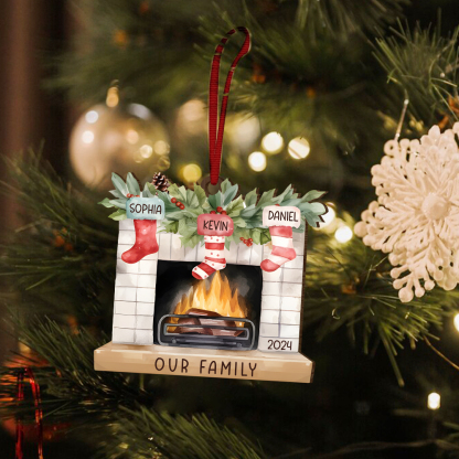 Personalized Family Christmas Hanging Ornament - Custom 2-8 Names & 1 Year & 1 Text Fireplace Decoration for Family | Jessmade