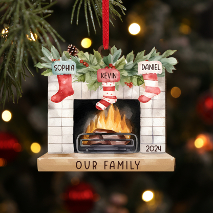 Personalized Family Christmas Hanging Ornament - Custom 2-8 Names & 1 Year & 1 Text Fireplace Decoration for Family | Jessmade