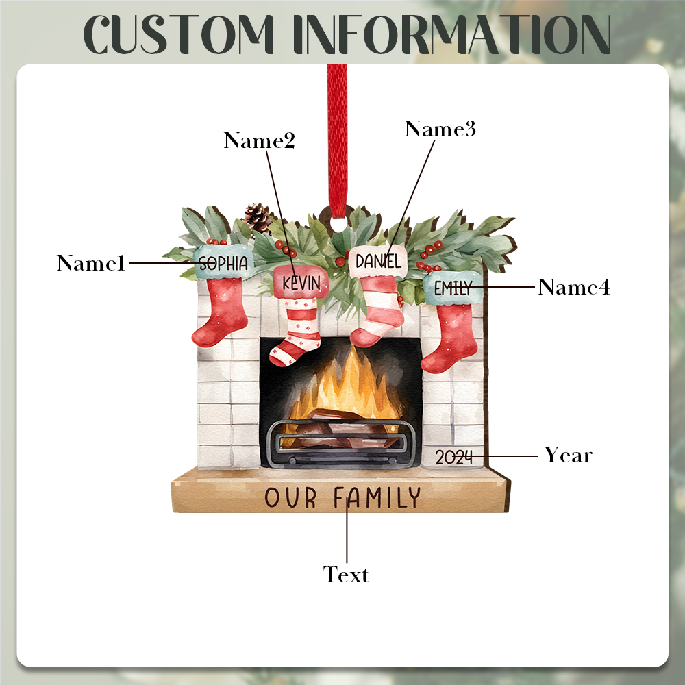Personalized Family Christmas Hanging Ornament - Custom 2-8 Names & 1 Year & 1 Text Fireplace Decoration for Family | Jessmade