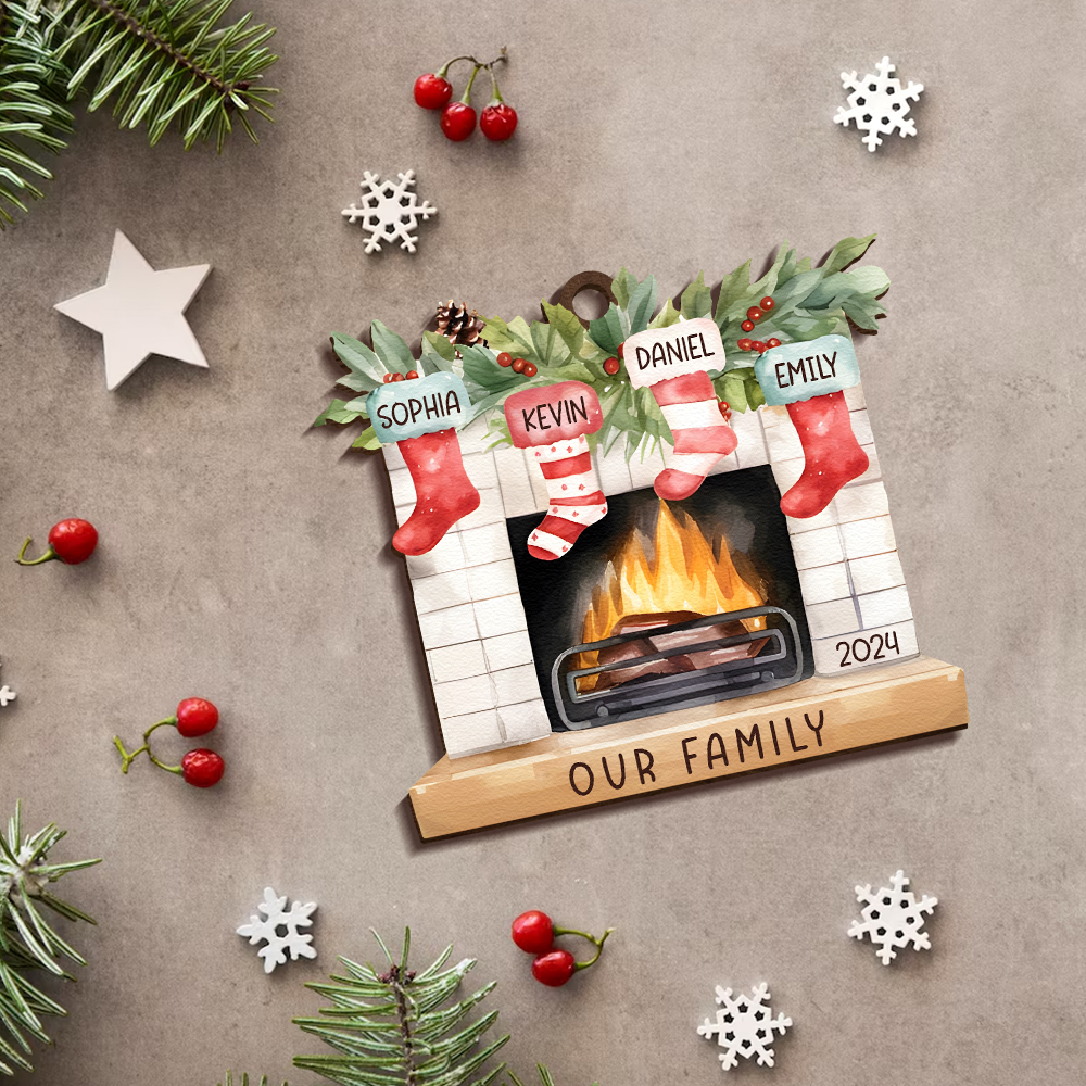 Personalized Family Christmas Hanging Ornament - Custom 2-8 Names & 1 Year & 1 Text Fireplace Decoration for Family | Jessmade