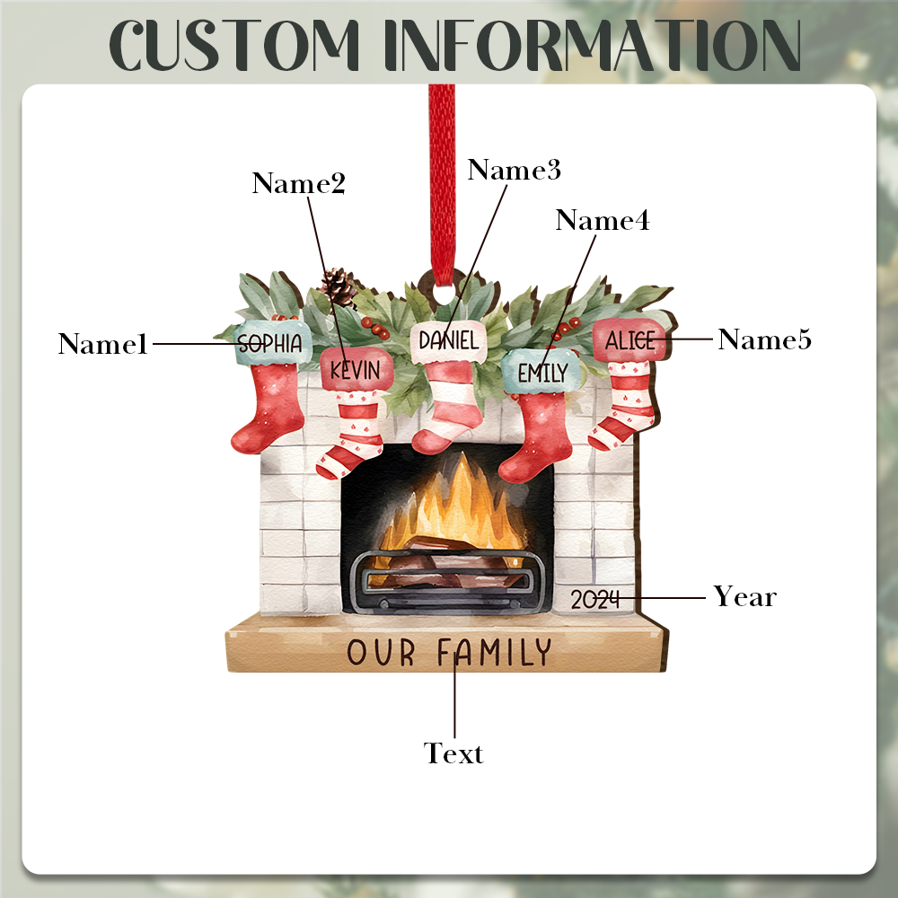 Personalized Family Christmas Hanging Ornament - Custom 2-8 Names & 1 Year & 1 Text Fireplace Decoration for Family | Jessmade