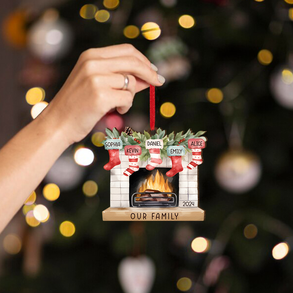Personalized Family Christmas Hanging Ornament - Custom 2-8 Names & 1 Year & 1 Text Fireplace Decoration for Family | Jessmade