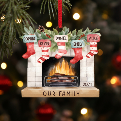 Personalized Family Christmas Hanging Ornament - Custom 2-8 Names & 1 Year & 1 Text Fireplace Decoration for Family | Jessmade