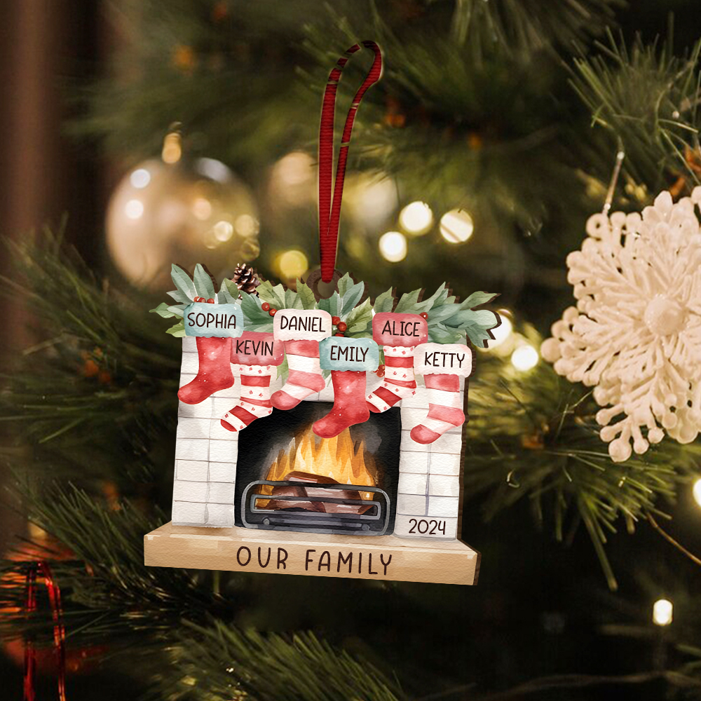 Personalized Family Christmas Hanging Ornament - Custom 2-8 Names & 1 Year & 1 Text Fireplace Decoration for Family | Jessmade