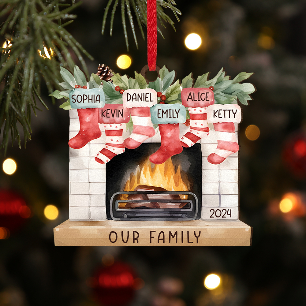 Personalized Family Christmas Hanging Ornament - Custom 2-8 Names & 1 Year & 1 Text Fireplace Decoration for Family | Jessmade