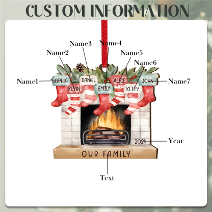 Personalized Family Christmas Hanging Ornament - Custom 2-8 Names & 1 Year & 1 Text Fireplace Decoration for Family | Jessmade