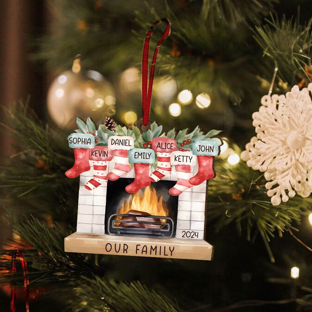 Personalized Family Christmas Hanging Ornament - Custom 2-8 Names & 1 Year & 1 Text Fireplace Decoration for Family | Jessmade