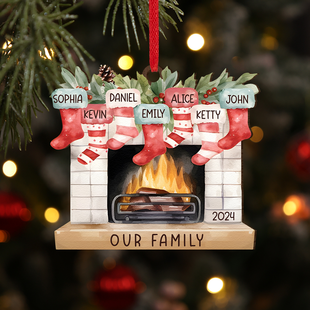 Personalized Family Christmas Hanging Ornament - Custom 2-8 Names & 1 Year & 1 Text Fireplace Decoration for Family | Jessmade