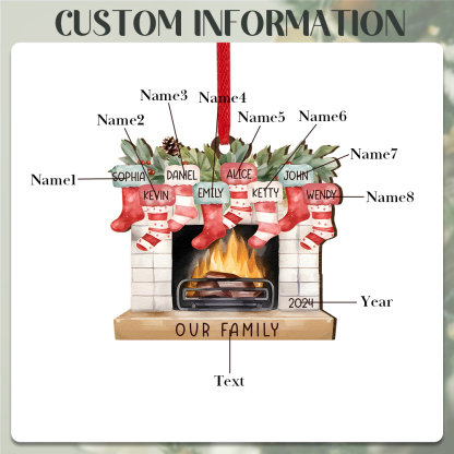 Personalized Family Christmas Hanging Ornament - Custom 2-8 Names & 1 Year & 1 Text Fireplace Decoration for Family | Jessmade