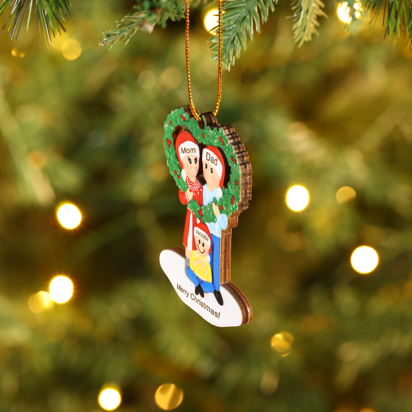 Personalized Wooden heart Wreath Family Christmas Ornament with Custom 3-5 Names & 1 Text Christmas Gift for Family | Jessemade