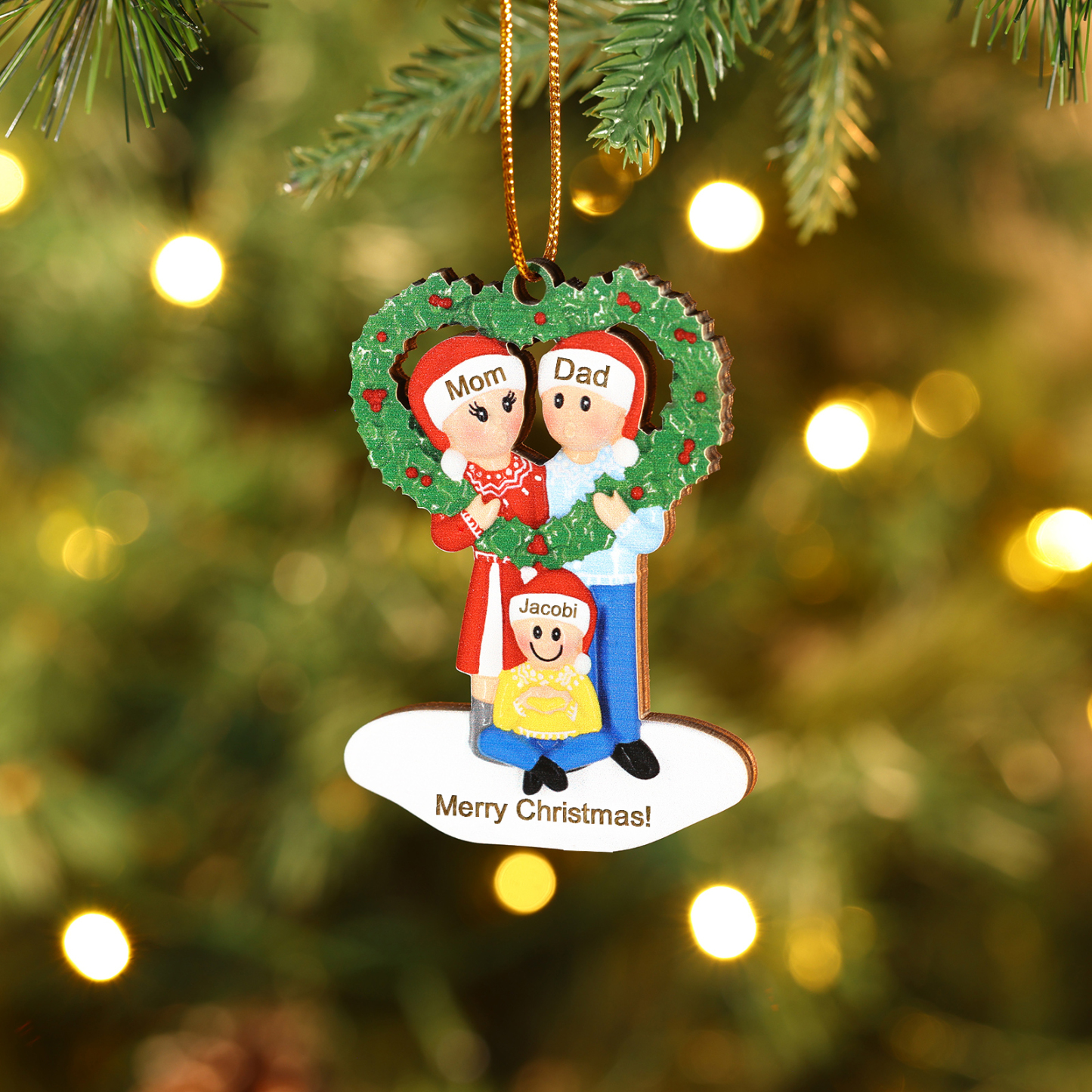 Personalized Wooden heart Wreath Family Christmas Ornament with Custom 3-5 Names & 1 Text Christmas Gift for Family | Jessemade