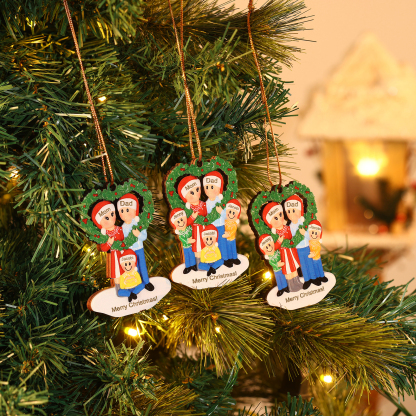 Personalized Wooden heart Wreath Family Christmas Ornament with Custom 3-5 Names & 1 Text Christmas Gift for Family | Jessemade