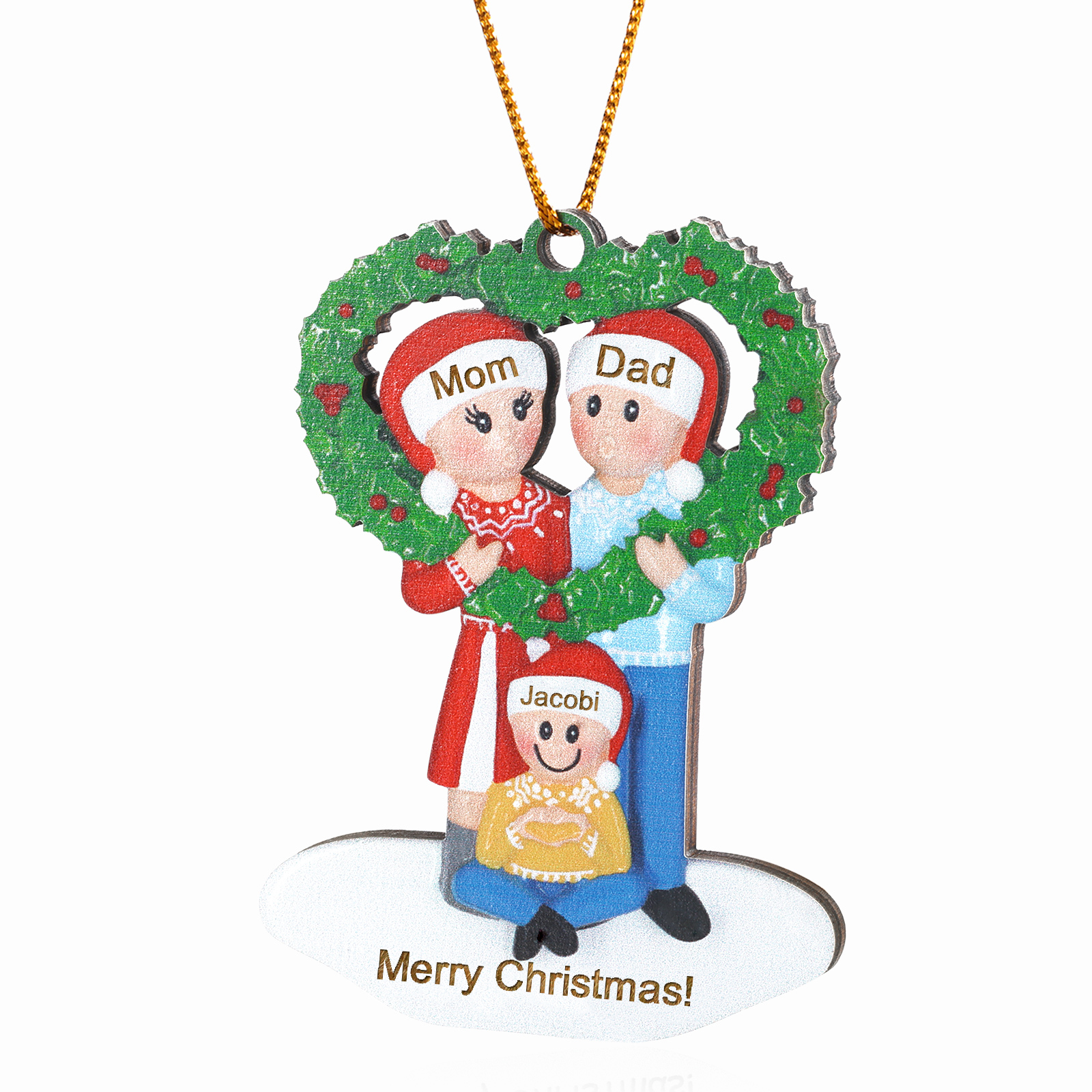 Personalized Wooden heart Wreath Family Christmas Ornament with Custom 3-5 Names & 1 Text Christmas Gift for Family | Jessemade