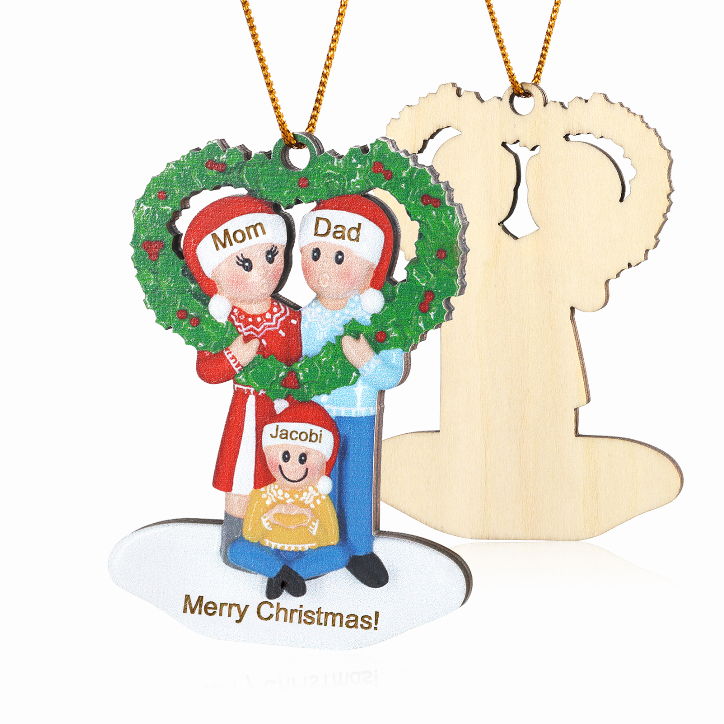 Personalized Wooden heart Wreath Family Christmas Ornament with Custom 3-5 Names & 1 Text Christmas Gift for Family | Jessemade