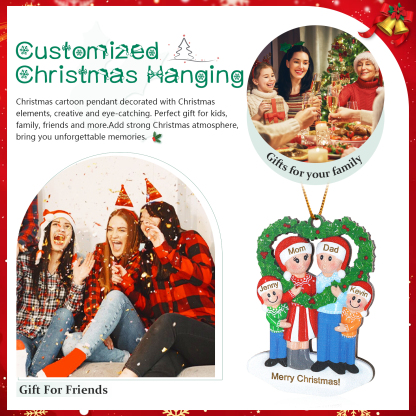 Personalized Wooden heart Wreath Family Christmas Ornament with Custom 3-5 Names & 1 Text Christmas Gift for Family | Jessemade