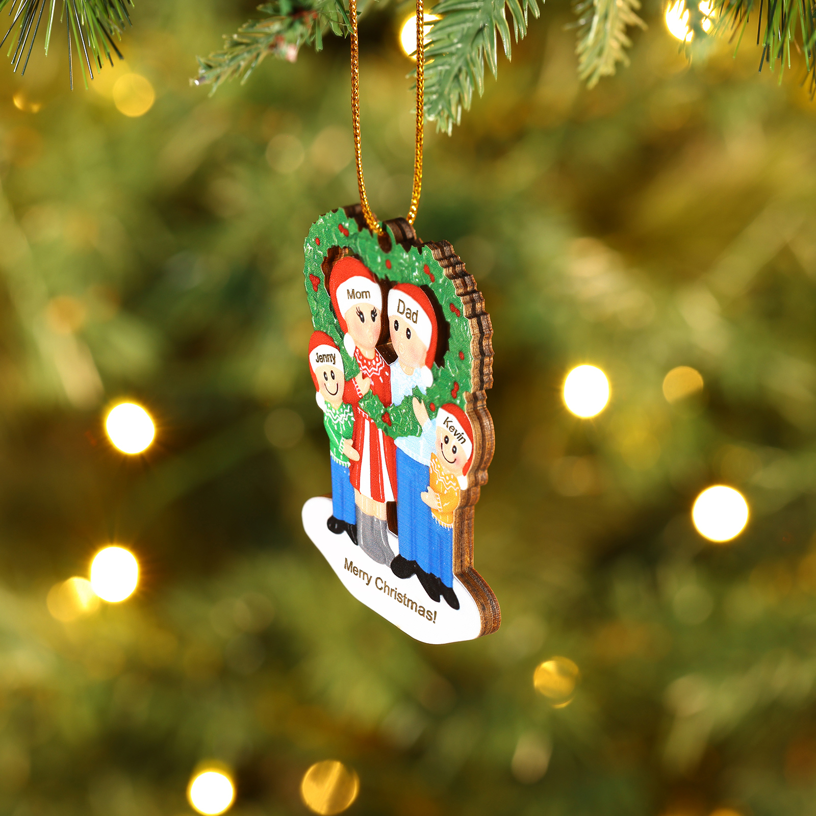 Personalized Wooden heart Wreath Family Christmas Ornament with Custom 3-5 Names & 1 Text Christmas Gift for Family | Jessemade