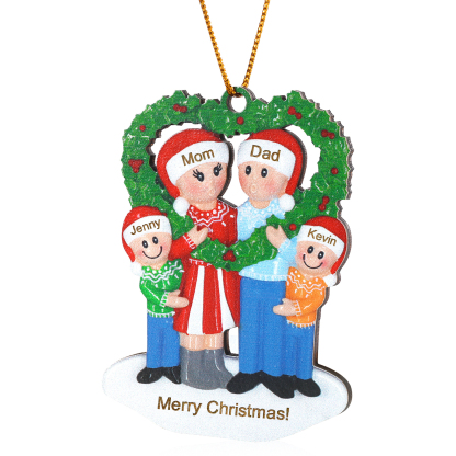 Personalized Wooden heart Wreath Family Christmas Ornament with Custom 3-5 Names & 1 Text Christmas Gift for Family | Jessemade