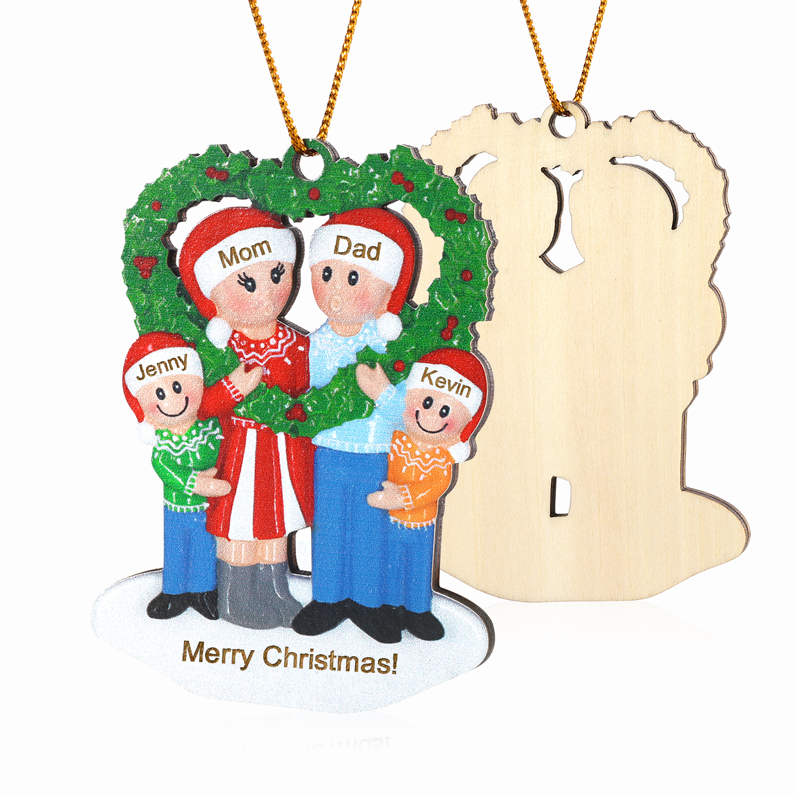 Personalized Wooden heart Wreath Family Christmas Ornament with Custom 3-5 Names & 1 Text Christmas Gift for Family | Jessemade