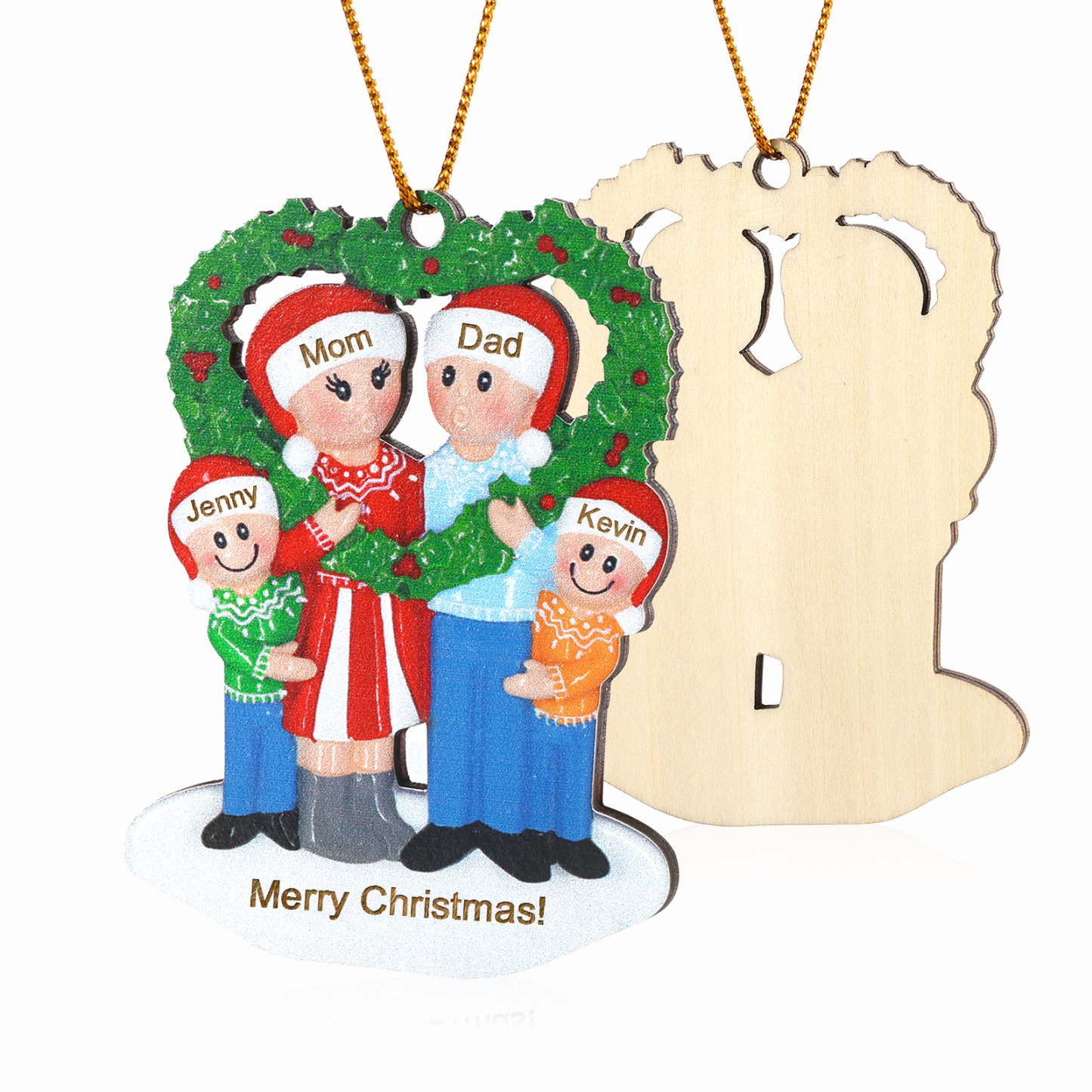 Personalized Wooden heart Wreath Family Christmas Ornament with Custom 3-5 Names & 1 Text Christmas Gift for Family | Jessemade