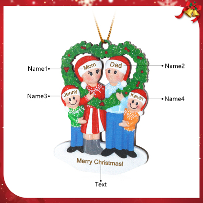 Personalized Wooden heart Wreath Family Christmas Ornament with Custom 3-5 Names & 1 Text Christmas Gift for Family | Jessemade